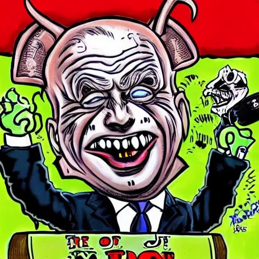 Image similar to freaky portrait of Joe Biden as Rat Fink by Ed 'Big Daddy' Roth and Junji Ito