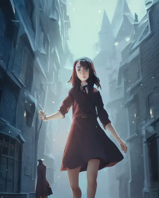 Image similar to a girl from harry potter, full shot, atmospheric lighting, detailed face, by makoto shinkai, stanley artger m lau, wlop, rossdraws, james jean, andrei riabovitchev, marc simonetti, krenz c