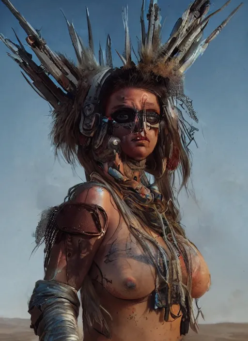 Image similar to hyper realistic photography portrait of postapocalyptic ciberpunk coachella burningman pagan medieval tribal festival warrior curvy partygirl valkyr face cinematic, vallejo, craig mullins greg rutkowski, artstation, cgsociety