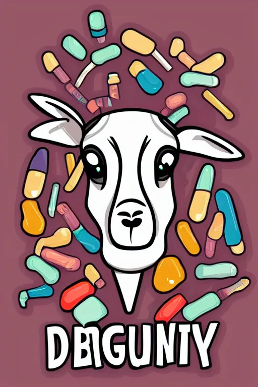 Image similar to Drug addict goat, sticker, andromorphic, colorful, illustration, highly detailed, simple, smooth and clean vector curves, no jagged lines, vector art, smooth