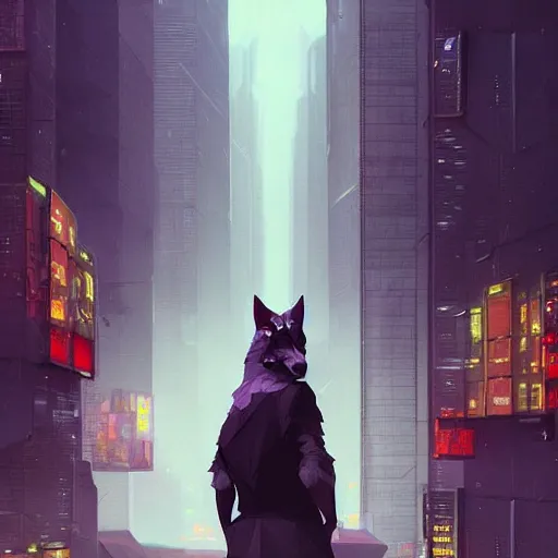 Image similar to Playstation 1 PS1 low poly graphics portrait of furry anthro anthropomorphic wolf head animal person fursona wearing clothes in a futuristic cyberpunk foggy city alleway .Greg Rutkowski, Simon Stalenhag, christopher nolan trending on Artstation, CGSociety