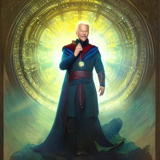 Image similar to joe biden as doctor strange, radiant light, caustics, heroic, bright iridescent light, by gaston bussiere, bayard wu, greg rutkowski, maxim verehin