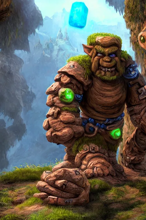 Image similar to zelda fantasy art giant golem troll wood rock greeble gemstone, global illumination ray tracing hdr fanart arstation by sung choi and eric pfeiffer and gabriel garza and casper konefal