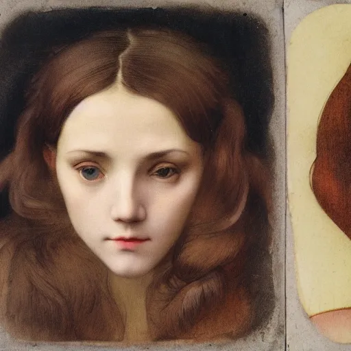 Prompt: portrait of a beautiful young lady with silver eyes, colored daguerreotype by pontormo, by bosch, by mucha, by Mackintosh, art noveau, liminal, Bright pastel colors