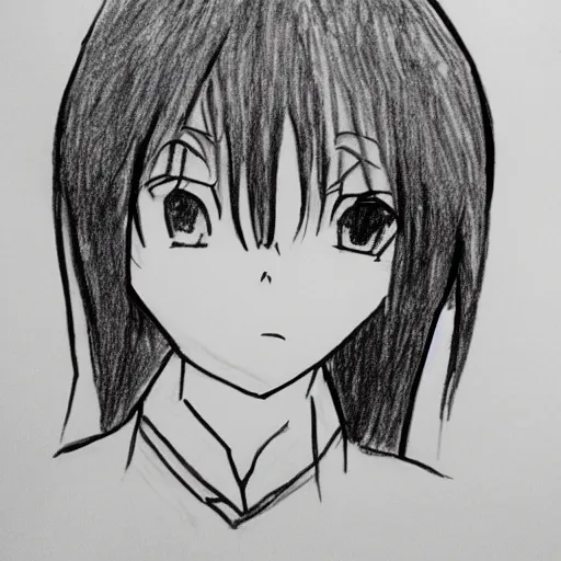 Prompt: awful flat bad front facing anime - esque art, drawn by inexperienced 1 3 - year - old in class in 2 0 minutes when bored, bad proportions, ink pen, scratchy