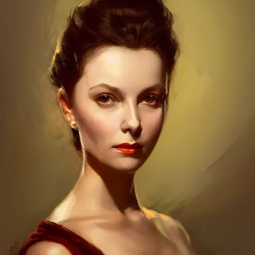 Prompt: a classical portrait of a young vivian leigh, dramatic light, decorative background, painted by greg rutkowski, painted by igor kieryluk, painted by bobby chiu, digital art, trending on artstation