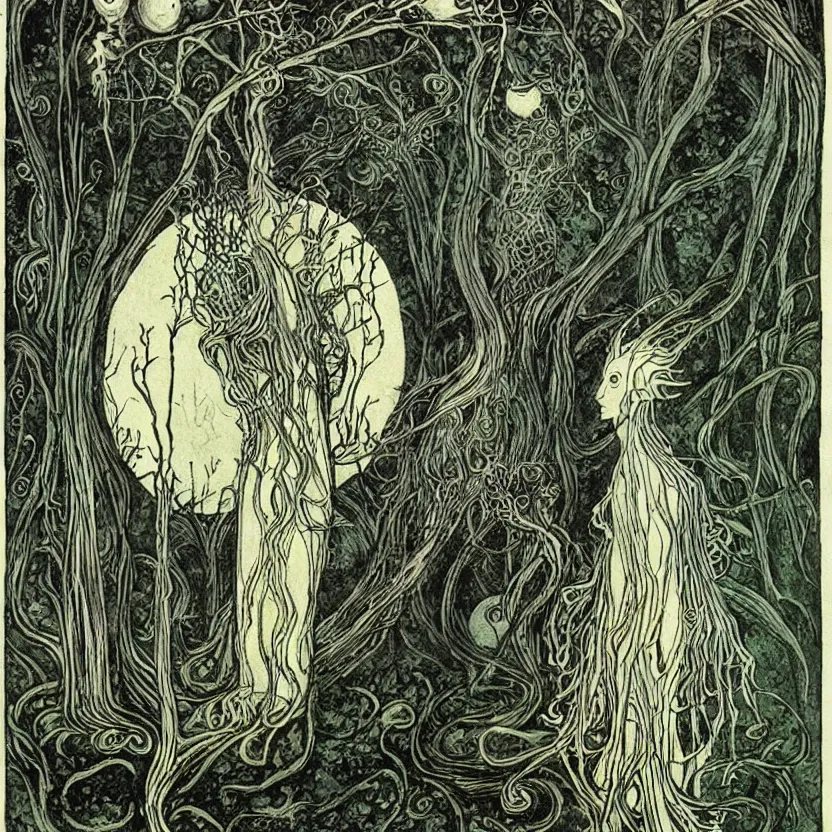 Prompt: folk horror illustration of the forgotten wraith by kay nielsen