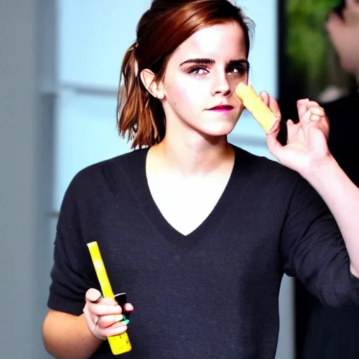 Prompt: emma watson smoking weed