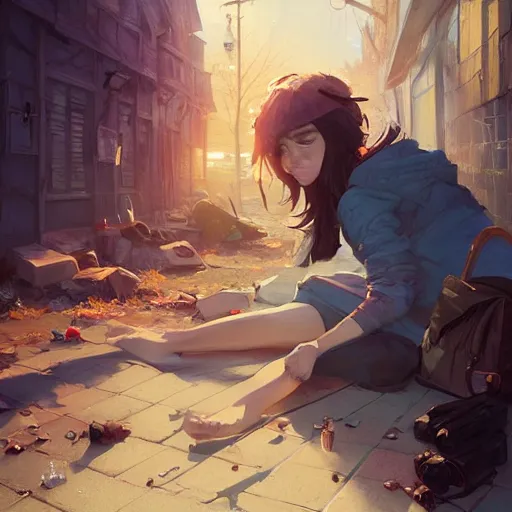 Prompt: Highly detailed full-body portrait of homeless Cristin Milioti, fantasy art by Greg Rutkowski, Loish, Rhads, Makoto Shinkai and Lois van baarle, ilya kuvshinov, rossdraws global illumination, radiant light, detailed and intricate environment, arms at the side