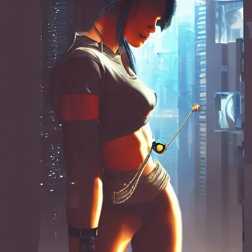 Prompt: cyberpunk woman, cigarette dangling, grenade in hand, by pascal blanche, ultradetailed, 8 k