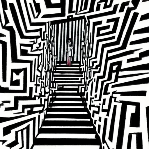 Image similar to a huge bright maze of many doorways and lots of stairs, artstation, Junji Ito, epic composition