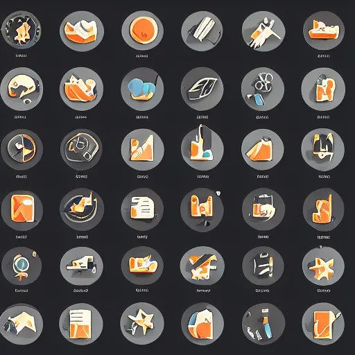 Prompt: ui icons, web design, in gouache detailed paintings, props, stylized, 2 d, kitbash, black color scheme, 8 k, close up