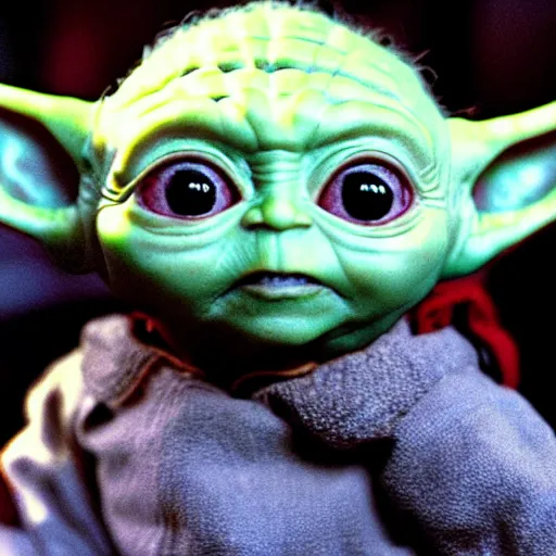 Image similar to super cursed and scary baby Yoda8k, highly detailed, horror