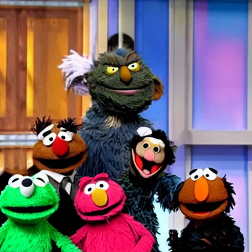 Prompt: ted cruz fighting getting black eye punched and kicked by a gang of buff strong muppets on sesame street