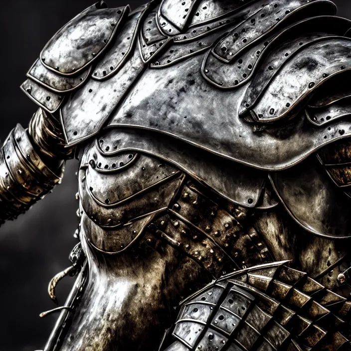 Prompt: photo of a warrior with metal whale themed armour, highly detailed, 4 k, hdr, smooth, sharp focus, high resolution, award - winning photo