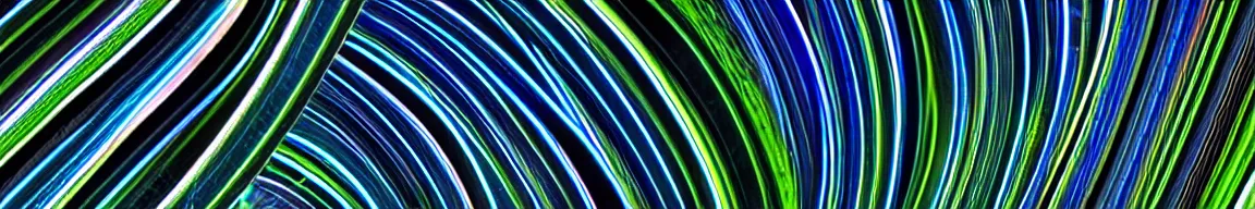 Prompt: abstract art representing data, glowing blue and green neon streaks interwinding on a deep black background