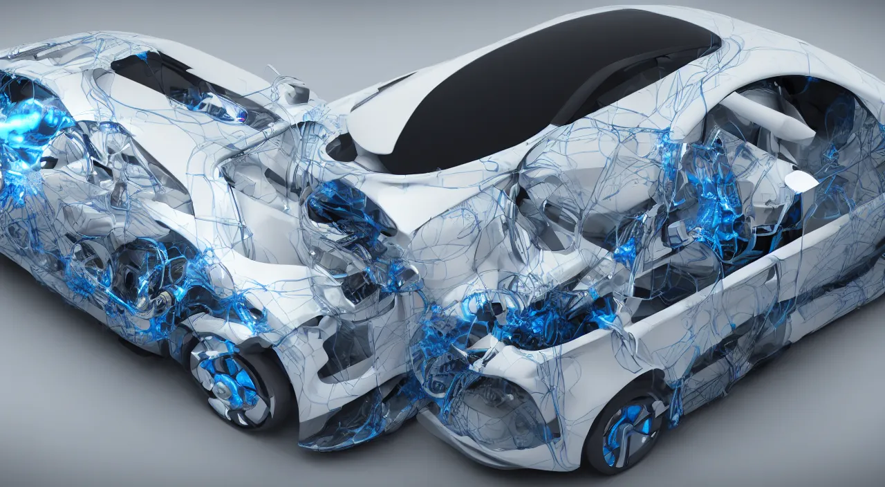Image similar to hydrogen fuel cell vehicle, intricate details, octane rendering.
