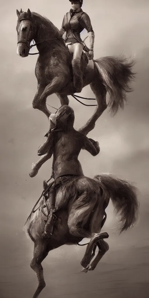 Image similar to a horse riding a horse, artstation