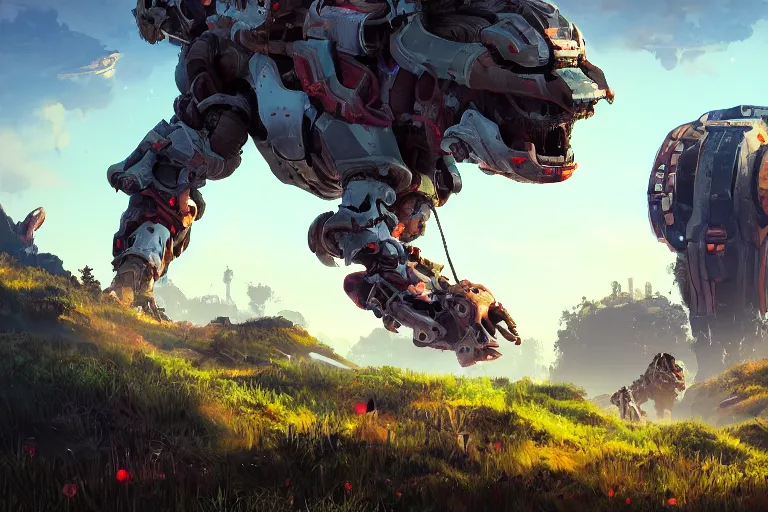 Image similar to burrower machine mecanical creature robot of horizon forbidden west horizon zero dawn radiating a glowing aura global illumination ray tracing hdr fanart arstation by ian pesty and alena aenami artworks in 4 k