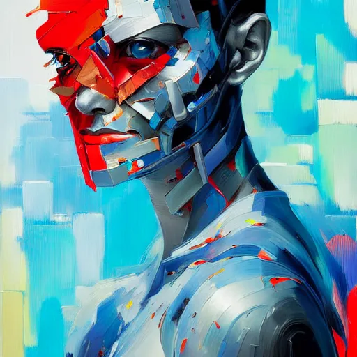 Image similar to palette knife artwork of a cyborg, sharp focus, by james jean, by rossdraws, frank franzzeta, sakimichan