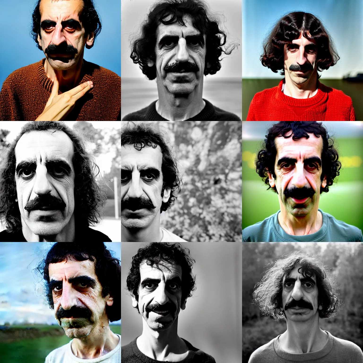 Prompt: a close up portrait of frank zappa aged 9 with background scenery by juergen teller, iris van herpen rankin, ring - flash