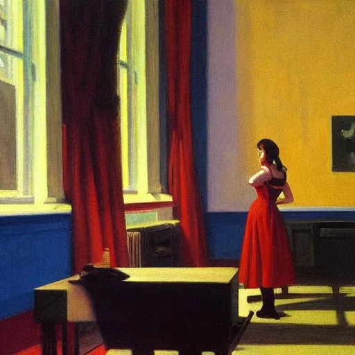 Prompt: radio, city, queen of hearts, painting, by edward hopper