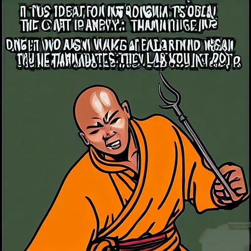 Image similar to shaolin monk putting on an army uniform and saying I\'m ready in a speech bubble