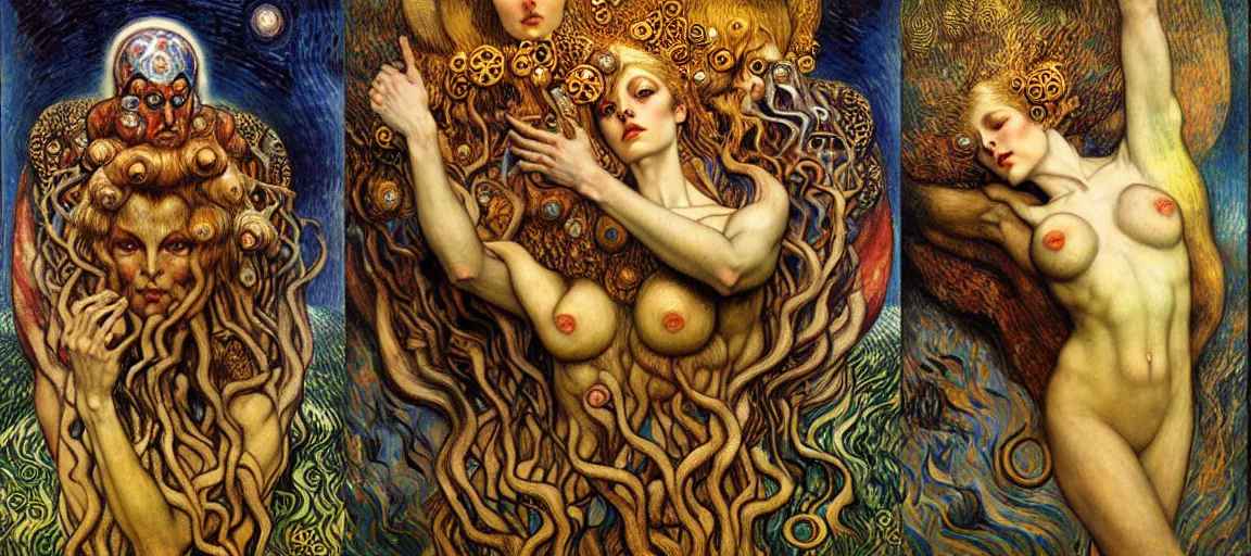 Image similar to Divine Chaos Engine by Karol Bak, Jean Delville, William Blake, Gustav Klimt, and Vincent Van Gogh, symbolist, visionary