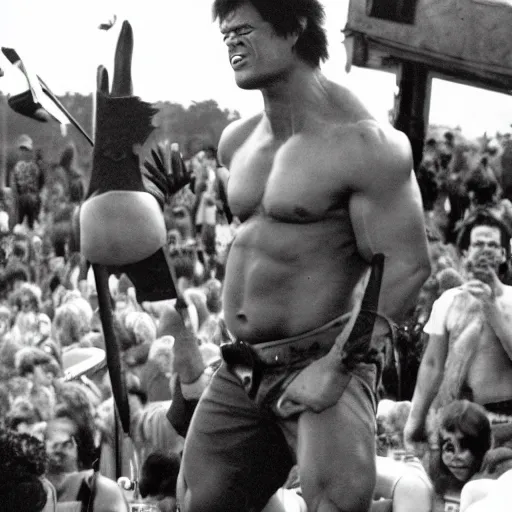 Image similar to hulk performing at woodstock