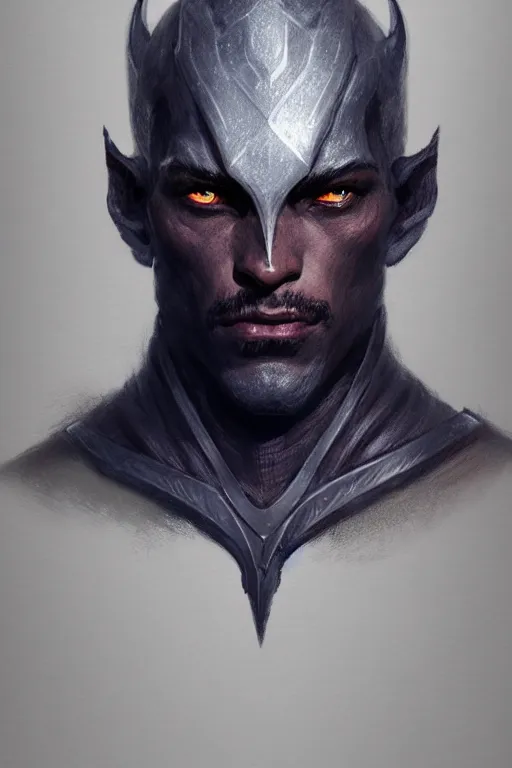 Image similar to head and shoulders portrait of an eldrich knight, drow, dark elf, shadar kai, male, high fantasy, d & d, by greg rutkowski, face details, extremely detailed, digital illustration