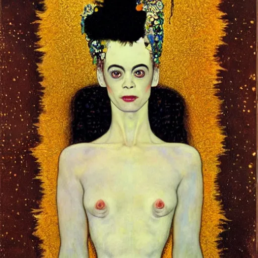 Image similar to bride of frankenstein influenced by gustav klimt.