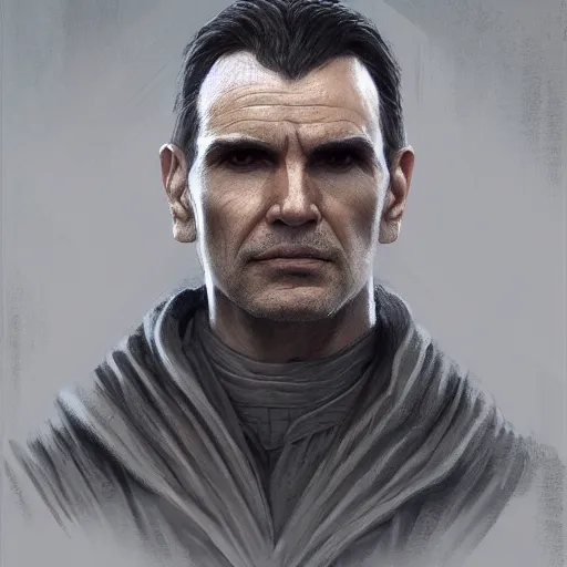 Image similar to portrait of a man by greg rutkowski, old jedi master, he looks like sam witwer, very short hair, wearing gray jedi robes, star wars expanded universe, he is about 6 0 years old, highly detailed portrait, digital painting, artstation, concept art, smooth, sharp foccus ilustration, artstation hq