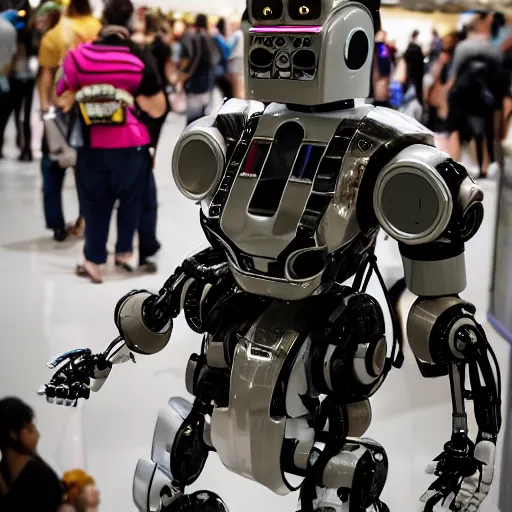 Prompt: !dream LOS ANGELES, CA JUNE 7 2024: Self-aware sentient robots convention. One of the most incredible robots at the convention.