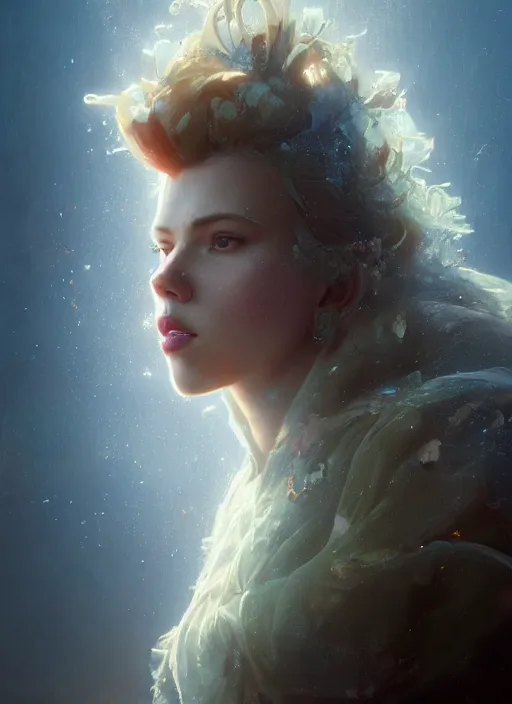 Image similar to a beautiful portrait of scarlett johansson as lion. character design by cory loftis, fenghua zhong, ryohei hase, ismail inceoglu and ruan jia. volumetric light, detailed, rendered in octane