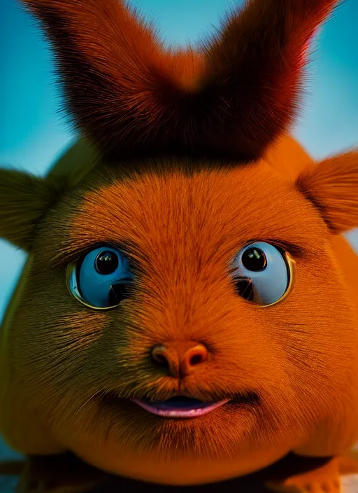 Image similar to closeup portrait of pickachu, depth of field, zeiss lens, detailed, symmetrical, centered, fashion photoshoot, by Annie Leibovitz and Steve McCurry, Breathtaking, 8k resolution, extremely detailed, beautiful, establishing shot, artistic, hyperrealistic fur, octane render