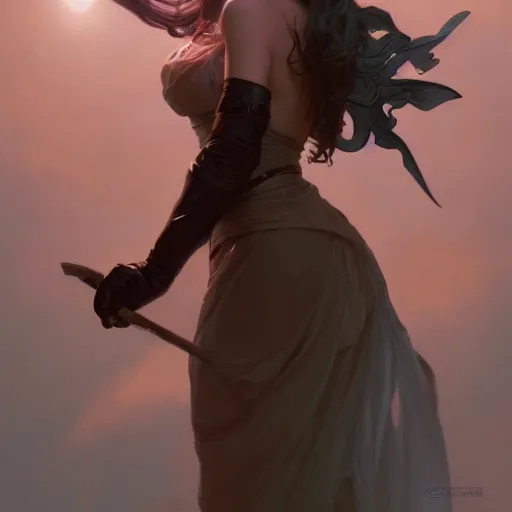 Image similar to beautiful angelic seductive witch, fantasy, cinematic lighting, highly detailed, digital painting, artstation, smooth, sharp focus, centered, illustration, art by Brom, Greg Rutkowski and Alphonse Mucha, by Pixar