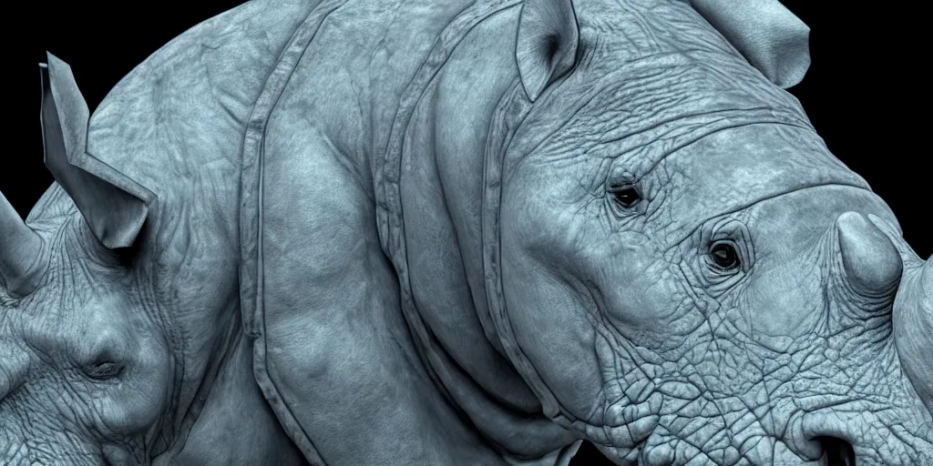 Prompt: hyperrealistic bust portrait of an anthropomorphic blue Rhinoceros wearing plate paladin armor, forward angle, stunning 3d render inspired art by P. Craig Russell and Barry Windsor-Smith + perfect facial symmetry + dim volumetric lighting, 8k octane beautifully detailed render, post-processing, extremely hyperdetailed, intricate complexity, epic composition, grim yet sparkling atmosphere, cinematic lighting + masterpiece, trending on artstation