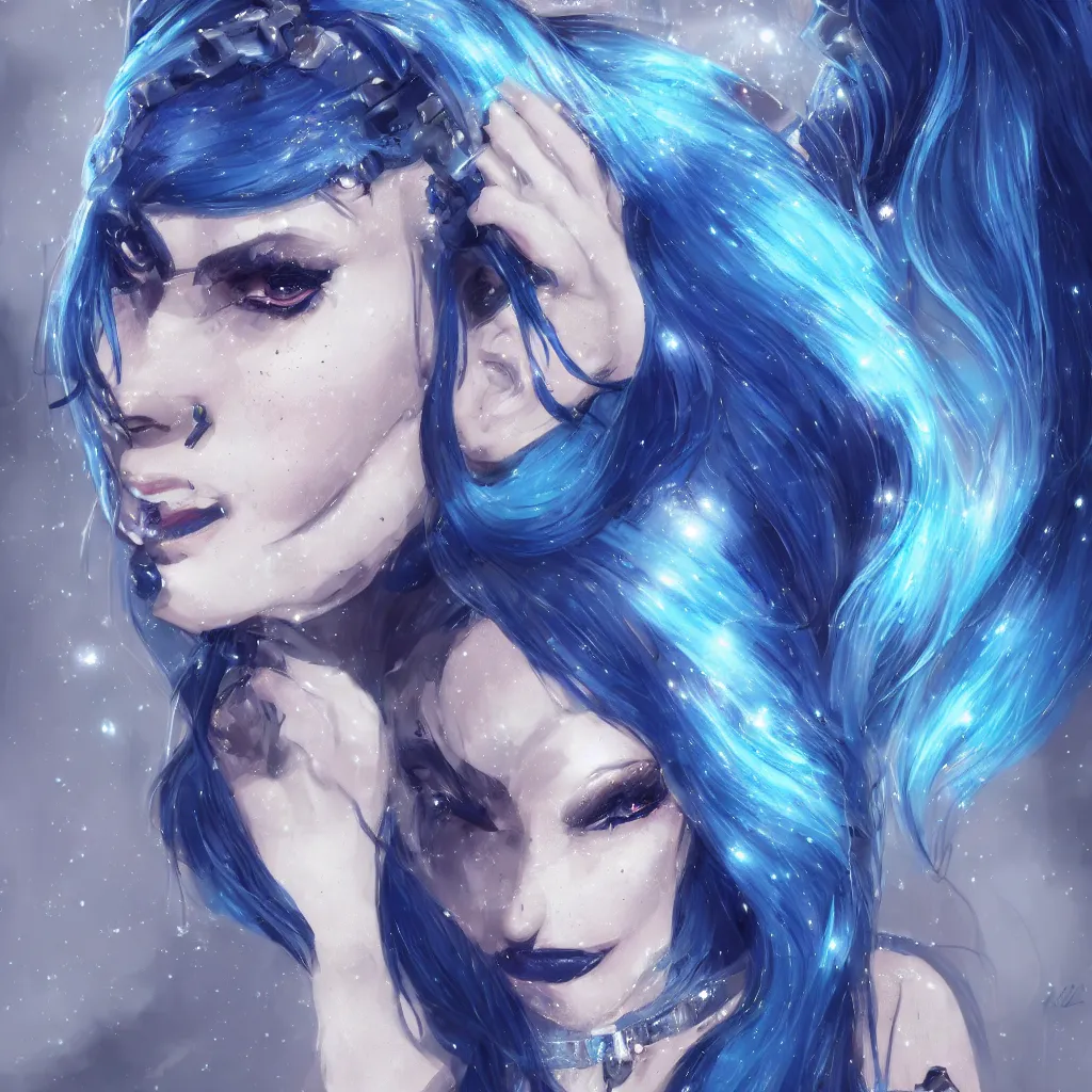 an attractive girl with blue celestial hair and dark | Stable Diffusion ...