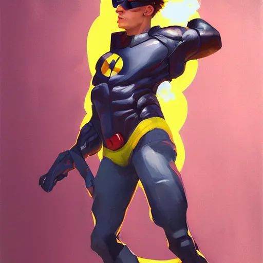 Image similar to greg manchess portrait painting of scott summers aka cyclops as overwatch character, medium shot, asymmetrical, profile picture, organic painting, sunny day, matte painting, bold shapes, hard edges, street art, trending on artstation, by huang guangjian and gil elvgren and sachin teng