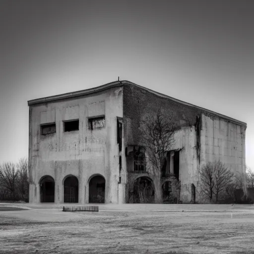 Image similar to abandoned architectural masterpiece, cctv footage, dramatic lighting