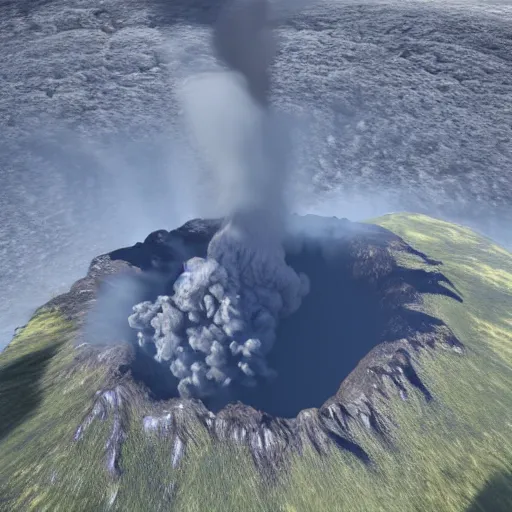 Image similar to spectacular aerial view of volcano eruption, photorealistic, ultra - detailed, 4 k high resolution, hdr shot, unreal engine rendering 4 k