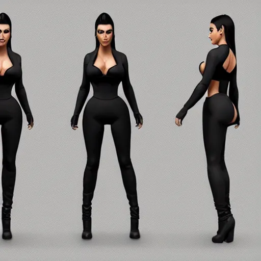 Prompt: Kim kardashian character sheet, detailed, 4k resolution, trending on artstation