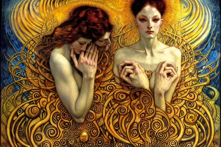 Image similar to Divine Chaos Engine by Karol Bak, Jean Delville, William Blake, Gustav Klimt, and Vincent Van Gogh, symbolist, visionary