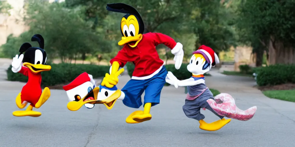 Image similar to huey dewey and louie running away from angry donald duck