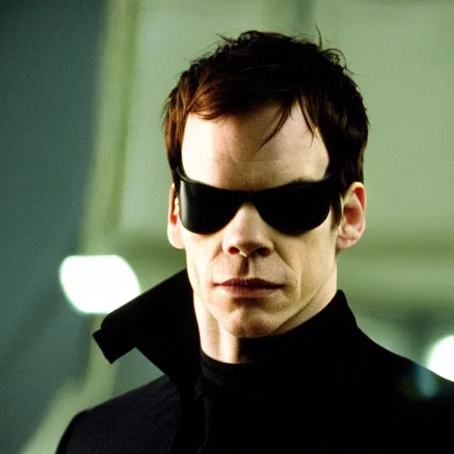 Image similar to michael c. hall as neo in the matrix movie still