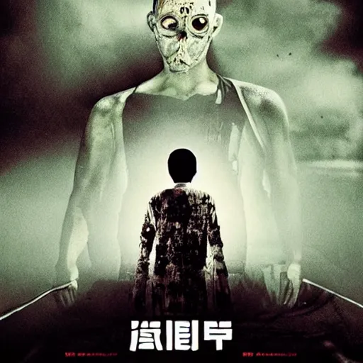 Image similar to ultra - photorealistic, new horror movie poster from takeshi miike, intricate details, sharp focus, perfect baroque like real project, symmetrical