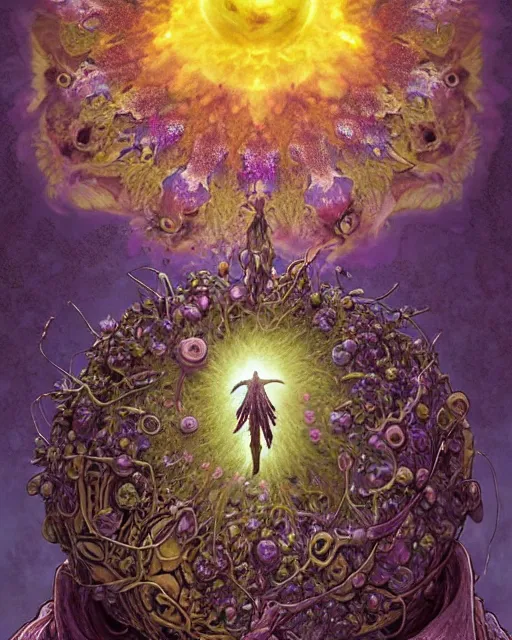 Image similar to the platonic ideal of flowers, rotting, insects and praying of cletus kasady carnage thanos nazgul wild hunt doctor manhattan chtulu mandelbulb howl's moving castle mandala davinci heavy rain, d & d, fantasy, ego death, decay, dmt, psilocybin, art by artgerm and greg rutkowski and alphonse mucha