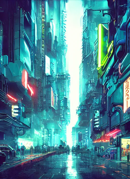 Cyberpunk City Street. Sci-fi Wallpaper Graphic by saydurf