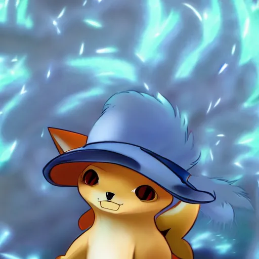 Image similar to vulpix wearing a fedora, pokemon, high resolution 8 k, art,