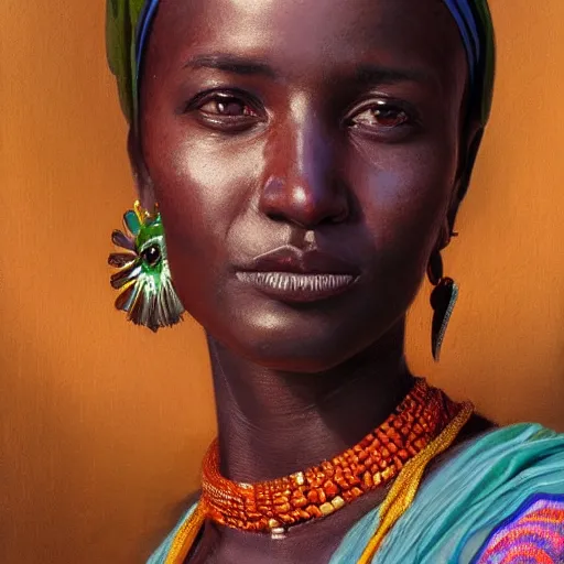 Image similar to portrait of a sudanese woman ( 3 5 ) from sudan, an oil painting by ross tran and thomas kincade